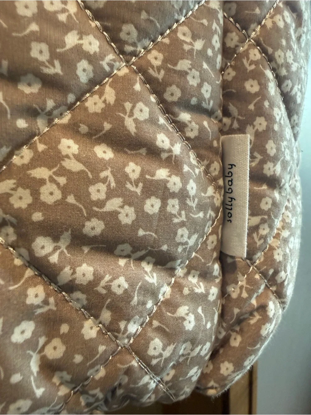 solly baby Quilted Floral Tote Bag in Taupe and White